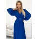 Rochie lunga albastra plisata din chiffon cu maneca lunga vaporoasa Vaneira 4 - jojofashion.ro
