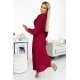 Rochie eleganta plisata lunga, din chiffon burgundy, cu maneca lunga, vaporoasa, Vaneira 3 - jojofashion.ro