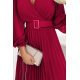 Rochie eleganta plisata lunga, din chiffon burgundy, cu maneca lunga, vaporoasa, Vaneira 4 - jojofashion.ro