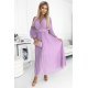 Rochie lunga plisata din chiffon lila cu maneca lunga vaporoasa Vaneira 2 - jojofashion.ro
