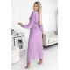 Rochie lunga plisata din chiffon lila cu maneca lunga vaporoasa Vaneira 3 - jojofashion.ro