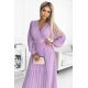 Rochie lunga plisata din chiffon lila cu maneca lunga vaporoasa Vaneira 4 - jojofashion.ro