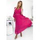 Rochie lunga plisata din chiffon roz zmeura cu maneca lunga vaporoasa Vaneira 2 - jojofashion.ro