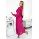 Rochie lunga plisata din chiffon roz zmeura cu maneca lunga vaporoasa Vaneira 3 - jojofashion.ro