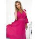 Rochie lunga plisata din chiffon roz zmeura cu maneca lunga vaporoasa Vaneira 4 - jojofashion.ro