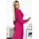 Rochie lunga plisata din chiffon roz zmeura cu maneca lunga vaporoasa Vaneira 5 - jojofashion.ro