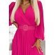 Rochie lunga plisata din chiffon roz zmeura cu maneca lunga vaporoasa Vaneira 7 - jojofashion.ro