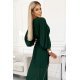 Rochie eleganta plisata lunga, din chiffon verde smarald, cu maneca lunga, vaporoasa, Vaneira 5 - jojofashion.ro