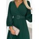 Rochie eleganta plisata lunga, din chiffon verde smarald, cu maneca lunga, vaporoasa, Vaneira 7 - jojofashion.ro