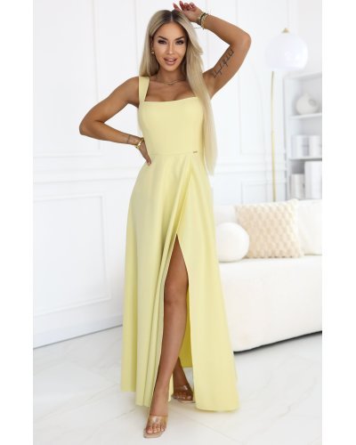 Rochii domnisoare de onoare, Rochie galbena eleganta lunga din brocart evazata AureliaN - jojofashion.ro