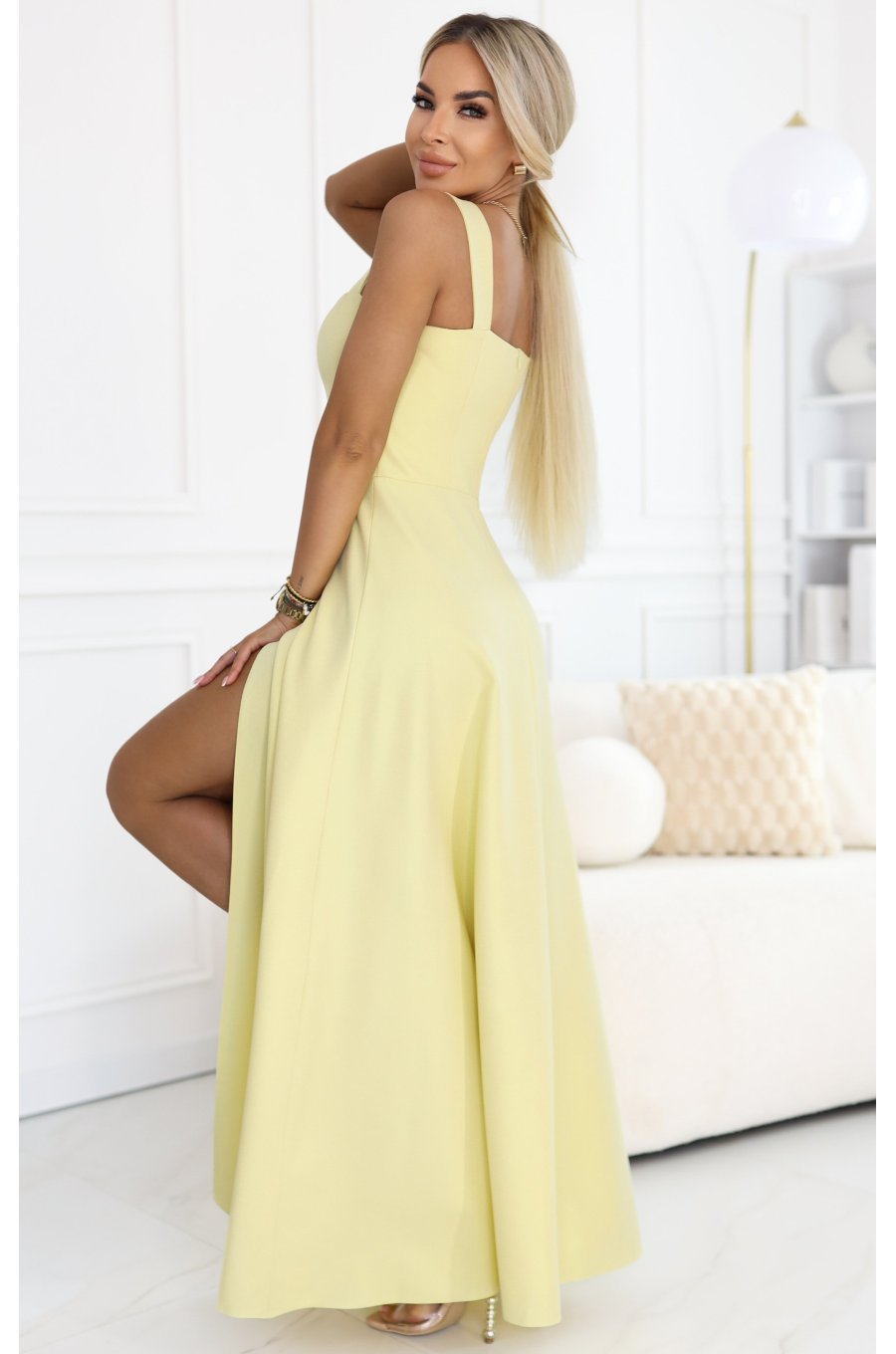 Rochie galbena eleganta lunga din brocart evazata AureliaN 3 - jojofashion.ro