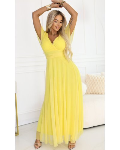 Rochii, Rochie galbena eleganta lunga din tulle vapoaroasa NastiaN - jojofashion.ro