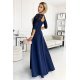 Rochie lunga cu dantela pe bust, bleumarin, cu maneca trei sferturi, Allegria 3 - jojofashion.ro