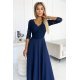 Rochie lunga cu dantela pe bust, bleumarin, cu maneca trei sferturi, Allegria 4 - jojofashion.ro