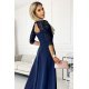 Rochie lunga cu dantela pe bust, bleumarin, cu maneca trei sferturi, Allegria 5 - jojofashion.ro