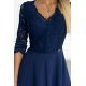 Rochie lunga cu dantela pe bust, bleumarin, cu maneca trei sferturi, Allegria 7 - jojofashion.ro