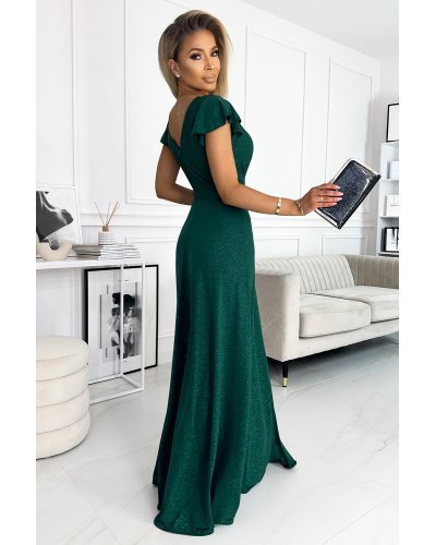 Rochie lunga verde din glitter petrecuta crapata pe picior Cristaliza Rochii lungi, Rochie lunga verde din glitter petrecuta crapata pe picior Cristaliza - jojofashion.ro