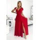 Rochie lunga rosie din glittter petrecuta crapata pe picior Cristaliza 2 - jojofashion.ro