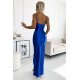 Rochie lunga din satin albastra mulata crapata pe picior Caressa 3 - jojofashion.ro