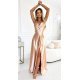 Rochie lunga din satin bej cu bretele pe spate Arianthe 2 - jojofashion.ro