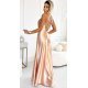 Rochie lunga din satin bej cu bretele pe spate Arianthe 3 - jojofashion.ro