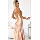 Rochie lunga din satin bej cu bretele pe spate Arianthe 5 - jojofashion.ro