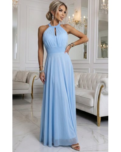 Rochii de Ocazie Elegante, Rochie lunga din tulle baby bleu vaporoasa Selline - jojofashion.ro