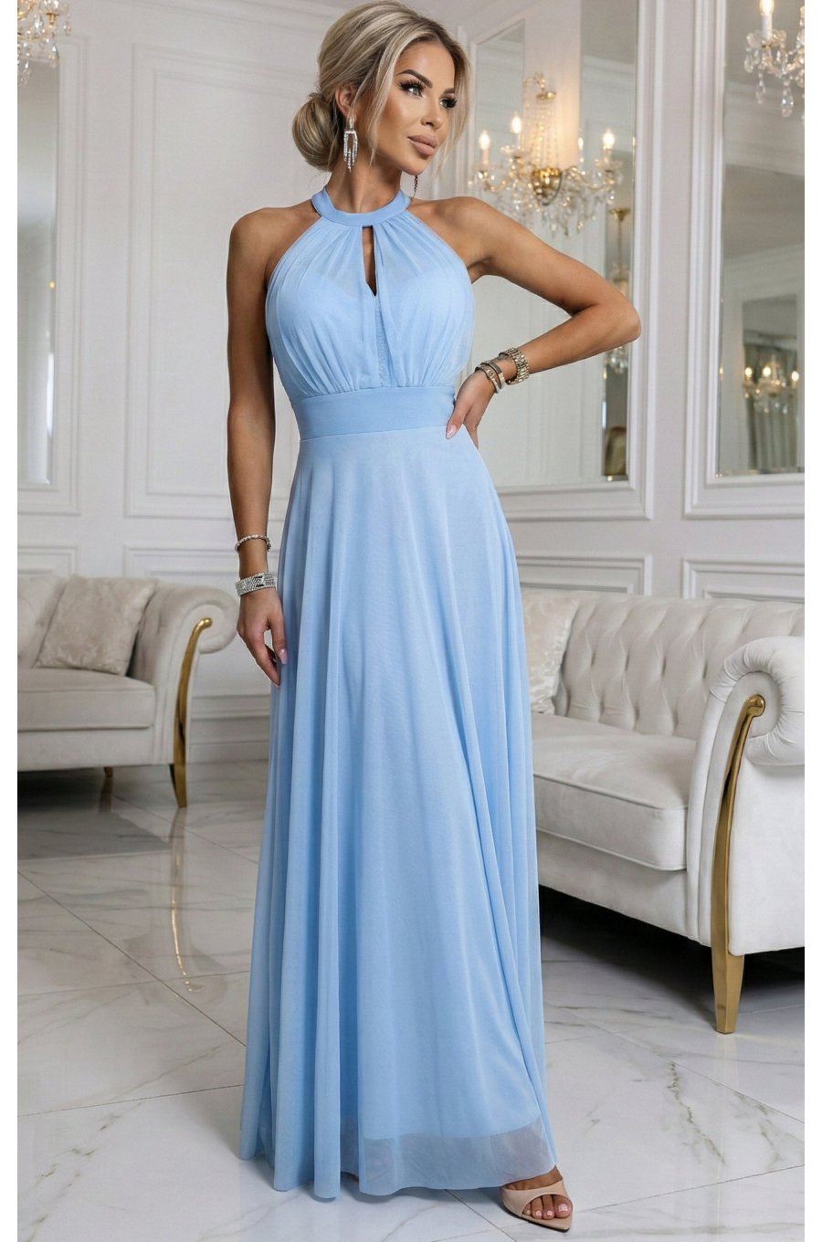 Rochie lunga din tulle baby bleu vaporoasa Selline 1 - jojofashion.ro