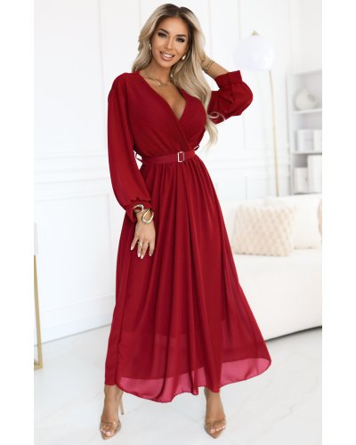 Rochie lunga din vascoza burgundy cu maneca lunga vaporoasa Avani  Rochii vaporoase, Rochie lunga din vascoza burgundy cu maneca lunga vaporoasa Avani  - jojofashion.ro