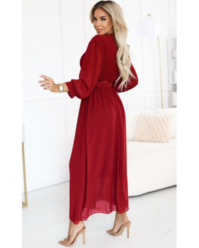 Rochie lunga din vascoza burgundy cu maneca lunga vaporoasa Avani  Rochii vaporoase, Rochie lunga din vascoza burgundy cu maneca lunga vaporoasa Avani  - jojofashion.ro