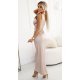 Rochie lunga din satin bej cu floare pe umar LeilaN 3 - jojofashion.ro