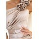 Rochie lunga din satin bej cu floare pe umar LeilaN 6 - jojofashion.ro