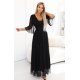 Rochie lunga neagra din brocard cu maneca larga vaporoasa SplendidN 2 - jojofashion.ro