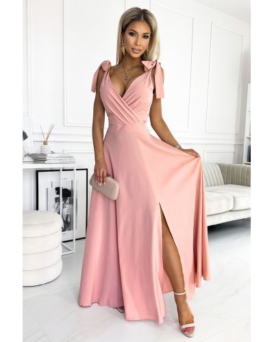 Rochie roz prafuit vaporoasa lunga Soranya Rochii lungi, Rochie roz prafuit vaporoasa lunga Soranya - jojofashion.ro