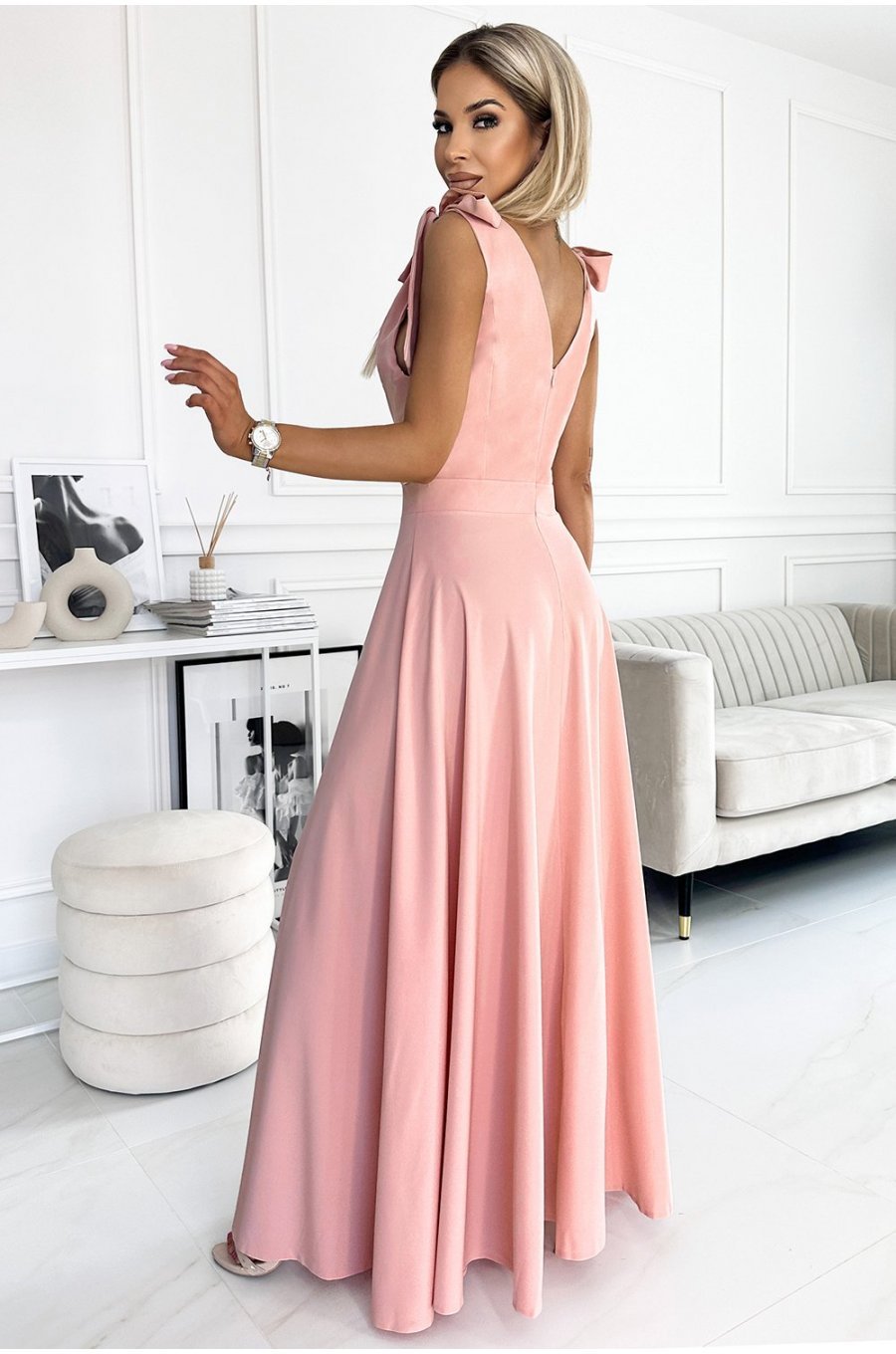 Rochie roz prafuit vaporoasa lunga Soranya 2 - jojofashion.ro