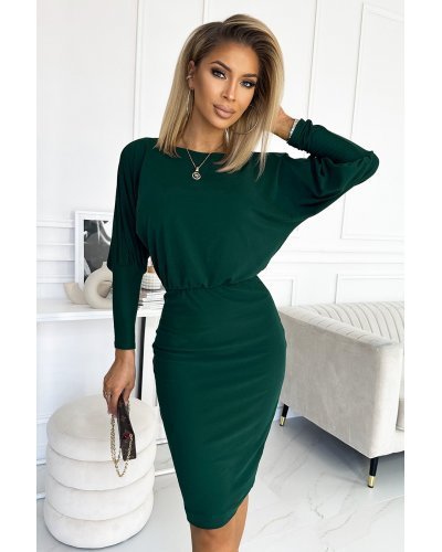 Rochie verde mulata midi cu maneca lunga Kamari Rochii de zi, Rochie verde mulata midi cu maneca lunga Kamari - jojofashion.ro