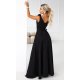 Rochie neagra eleganta lunga cu floare pe bust MoniqueW 3 - jojofashion.ro