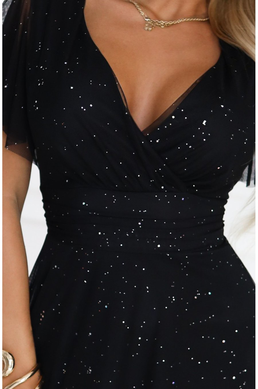 Rochie neagra eleganta lunga din brocard vaporoasa Rusalka 3 - jojofashion.ro