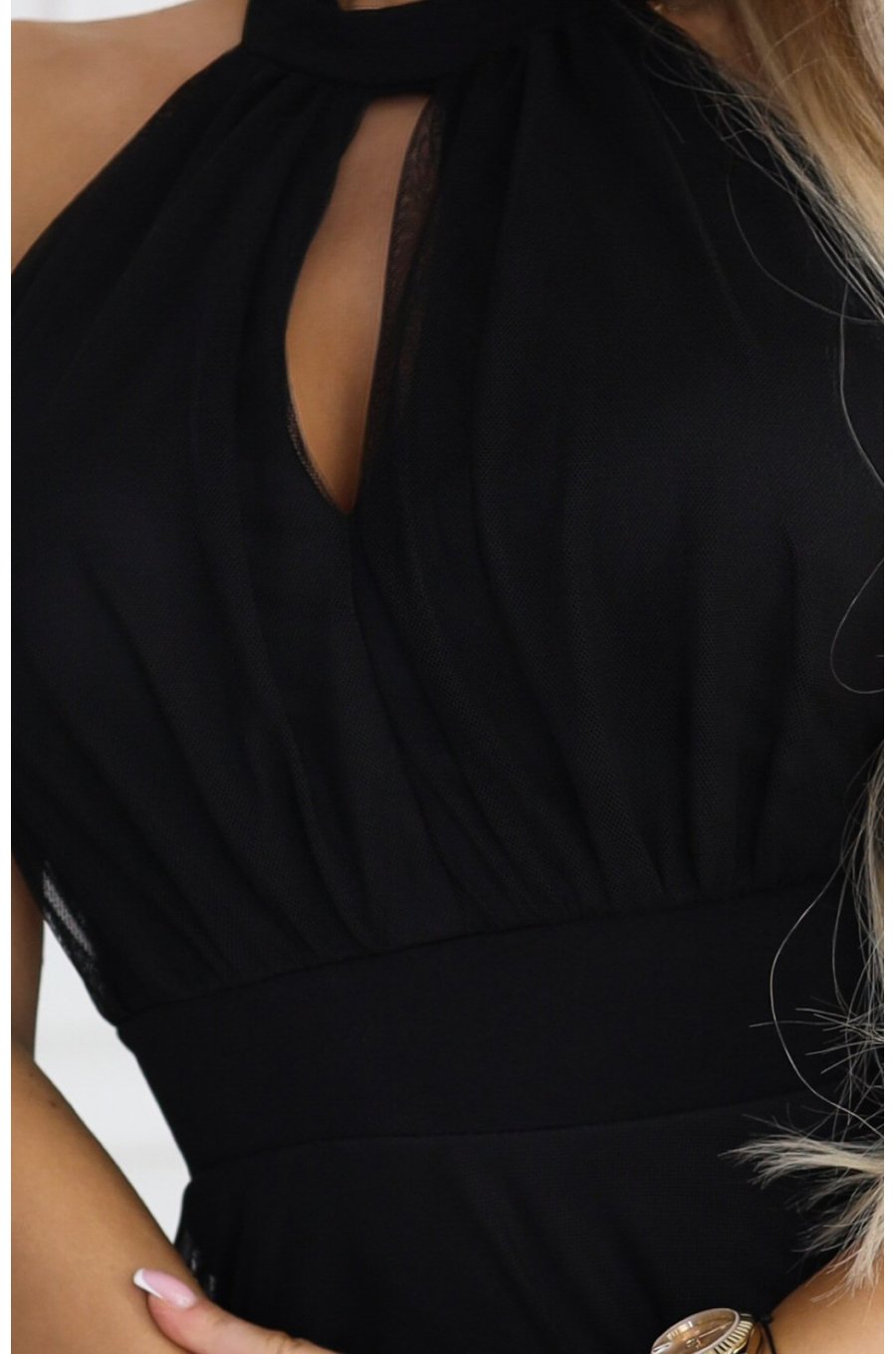 Rochie neagra eleganta lunga din tulle vaporoasa Selline 4 - jojofashion.ro