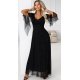 Rochie neagra lunga din brocard vaporoasa cu maneca lunga SheenyN 2 - jojofashion.ro
