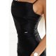 Rochie neagra lunga din satin mulata crapata pe picior Caressa 7 - jojofashion.ro