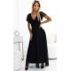 Rochie neagra lunga din tulle petrecuta cu maneca scurta vaporoasa NastiaN 2 - jojofashion.ro