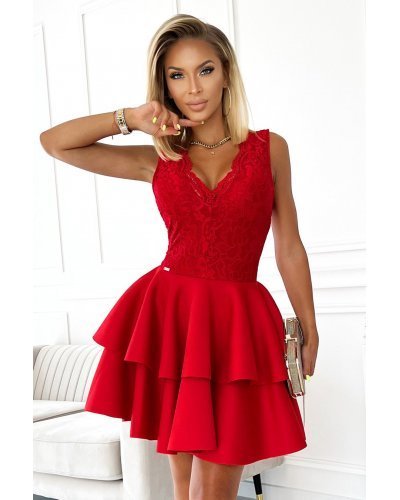 Rochie baby doll rosie cu volane suprapuse Abby  Rochii rosii, Rochie baby doll rosie cu volane suprapuse Abby  - jojofashion.ro