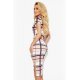 Rochie office midi, cu vascoza, bej, mulata, in carouri, Malkinya 3 - jojofashion.ro