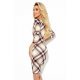 Rochie office eleganta midi, bej, mulata, tip creion, in carouri, Amara 3 - jojofashion.ro