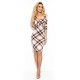 Rochie office eleganta midi, bej, mulata, tip creion, in carouri, Amara 4 - jojofashion.ro