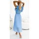 Rochie lunga plisata din chiffon baby blue cu volane vaporoasa Kamra 3 - jojofashion.ro