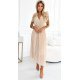 Rochie lunga plisata din chiffon bej cu volane vaporoasa Kamra 2 - jojofashion.ro