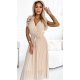 Rochie lunga plisata din chiffon bej cu volane vaporoasa Kamra 4 - jojofashion.ro