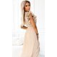 Rochie lunga plisata din chiffon bej cu volane vaporoasa Kamra 5 - jojofashion.ro